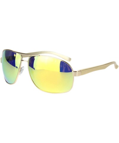 Rectangular Polarized Mens Narrow Rectangle Metal Rim Officer Style Pilots Sunglasses - Gold Yellow Mirror - CM18MDY80MI $13.91