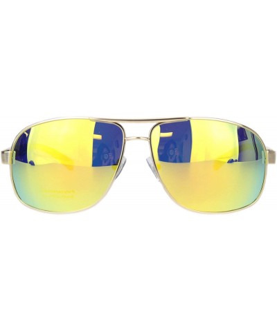 Rectangular Polarized Mens Narrow Rectangle Metal Rim Officer Style Pilots Sunglasses - Gold Yellow Mirror - CM18MDY80MI $13.91