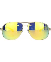 Rectangular Polarized Mens Narrow Rectangle Metal Rim Officer Style Pilots Sunglasses - Gold Yellow Mirror - CM18MDY80MI $13.91