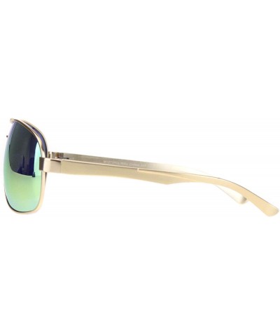 Rectangular Polarized Mens Narrow Rectangle Metal Rim Officer Style Pilots Sunglasses - Gold Yellow Mirror - CM18MDY80MI $13.91