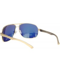 Rectangular Polarized Mens Narrow Rectangle Metal Rim Officer Style Pilots Sunglasses - Gold Yellow Mirror - CM18MDY80MI $13.91