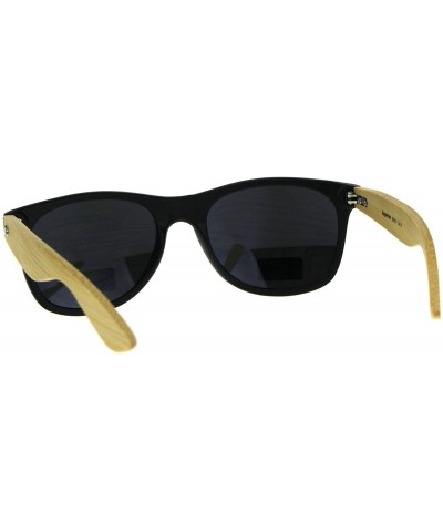 Wayfarer Real Bamboo Wood Temple Sunglasses Casual Horn Rim Matted Frame - Black (Silver Mirror) - C818DD0RWQY $13.43