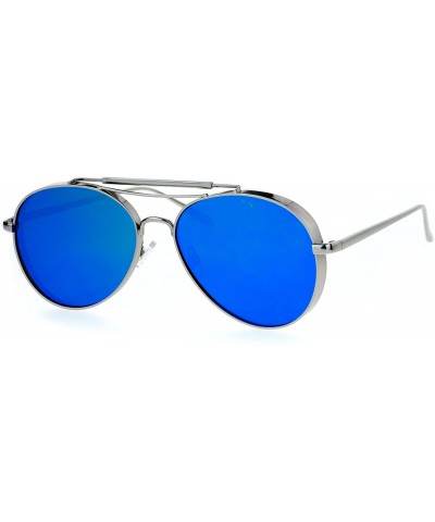 Aviator Unisex Round Aviator Sunglasses Flat Metal Frame Flat Mirror Lens UV 400 - Silver (Teal Mirror) - CY1872I4LM6 $23.29