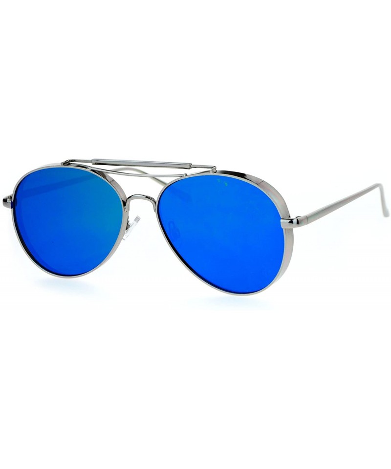 Aviator Unisex Round Aviator Sunglasses Flat Metal Frame Flat Mirror Lens UV 400 - Silver (Teal Mirror) - CY1872I4LM6 $13.04