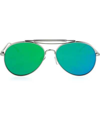 Aviator Unisex Round Aviator Sunglasses Flat Metal Frame Flat Mirror Lens UV 400 - Silver (Teal Mirror) - CY1872I4LM6 $13.04