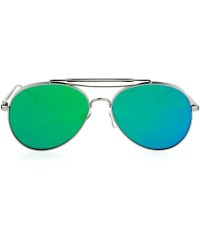 Aviator Unisex Round Aviator Sunglasses Flat Metal Frame Flat Mirror Lens UV 400 - Silver (Teal Mirror) - CY1872I4LM6 $13.04