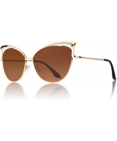 Cat Eye Women's Oversized Polarized Metal Frame Mirrored Cat Eye Sunglasses MT3 - B Gold Frame/Brown Lens - CH17YK328NL $12.44