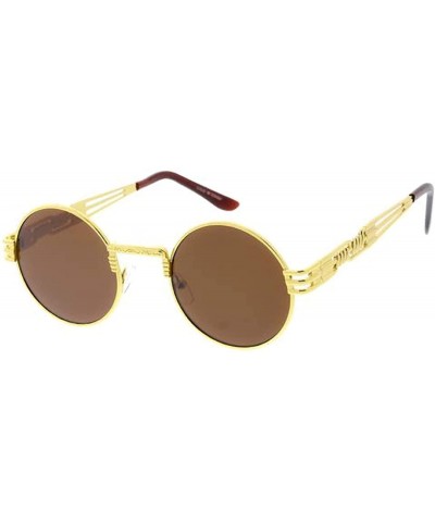 Round SteamPunk 80s Retro Fashion Round Frame Sunglasses Ver 5.0 - Brown - C318UU2DA9Z $8.57