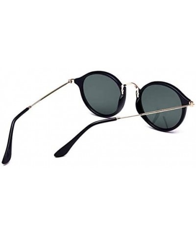 Round Vintage Classic Round Sunglasses Men Women Mirror Lens Thin Metal Temple Sun glasses - Black/Green - C5197NLSQOY $8.60