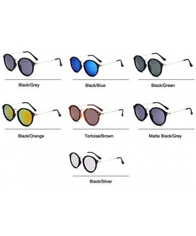 Round Vintage Classic Round Sunglasses Men Women Mirror Lens Thin Metal Temple Sun glasses - Black/Green - C5197NLSQOY $8.60