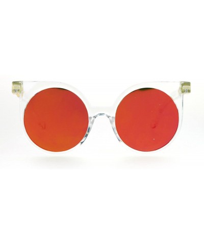 Cat Eye Womens Trendy Runway Mirrored Lens 80's Thick Plastic Cat Eye Sunglasses - Clear Red - C0120IUQYNZ $23.40