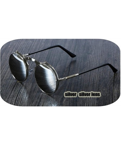 Goggle 3057 Steampunk Sunglasses Round Metal Women Style Retro Flip Circular Double Sun Glasses Men CIRCLE - C61985EA6R8 $12.99