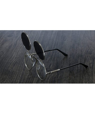 Goggle 3057 Steampunk Sunglasses Round Metal Women Style Retro Flip Circular Double Sun Glasses Men CIRCLE - C61985EA6R8 $12.99