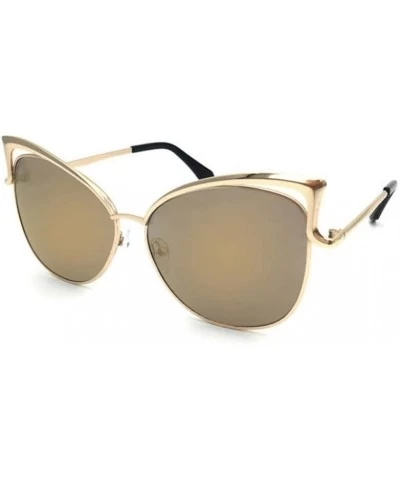 Rimless Sunglasses for Women Men - Cat Ear Sunglasses Metal Frame Sunglasses Classic Tone Mirror Sunglasses (Gold) - Gold - C...