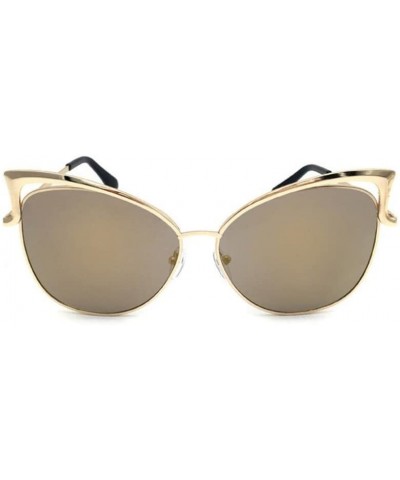 Rimless Sunglasses for Women Men - Cat Ear Sunglasses Metal Frame Sunglasses Classic Tone Mirror Sunglasses (Gold) - Gold - C...