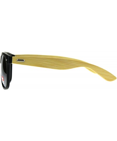 Wayfarer Real Bamboo Wood Temple Sunglasses Casual Horn Rim Matted Frame - Black (Silver Mirror) - C818DD0RWQY $13.43