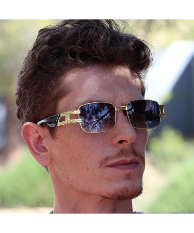 Square CLASSIC VINTAGE RETRO HIP HOP RAPPER Style SUNGLASSES Square Gold Frame - Black Gradient - CU1979A58YH $12.58