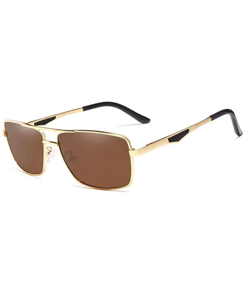 Square Genuine quality square sunglasses men fashion polarized and UV400 Ultra light Al-Mg - Gold/Brown - C518I6RGXO0 $27.26