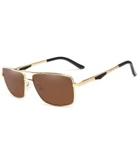 Square Genuine quality square sunglasses men fashion polarized and UV400 Ultra light Al-Mg - Gold/Brown - C518I6RGXO0 $27.26
