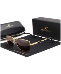 Square Genuine quality square sunglasses men fashion polarized and UV400 Ultra light Al-Mg - Gold/Brown - C518I6RGXO0 $27.26