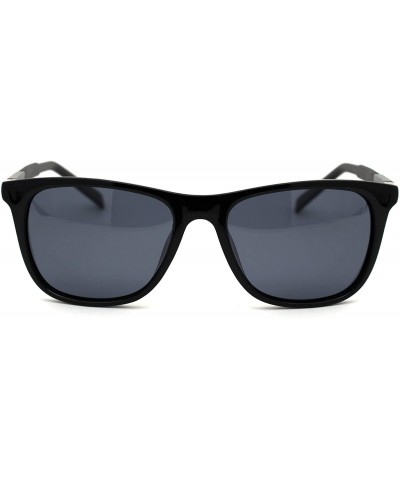 Rectangular Polarized Mens Aluminum Arm Mod Dress Horn Rim Sunglasses - Shiny Black - CL18Y8K3OXQ $13.67