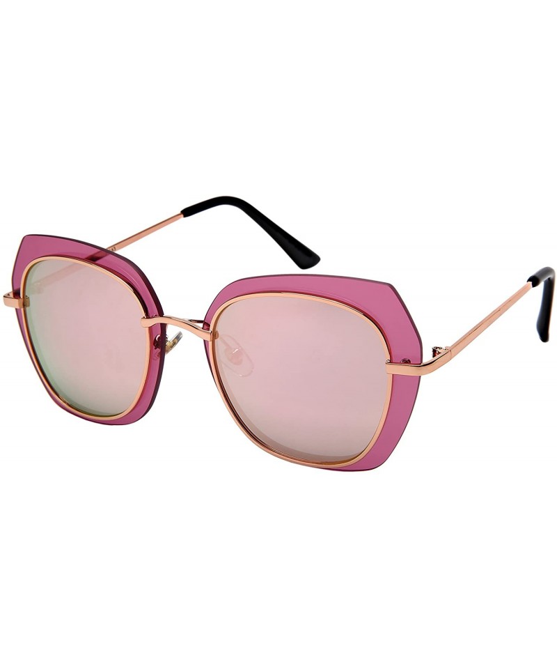 Shield Floating Irregular Shaped Sunglasses w/Color Lens 3163-FLRV - Gold+red - CH186H5Q6S5 $19.61