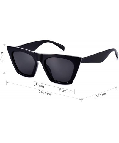 Oversized Square Cateye Sunglasses for Women Fashion Trendy Style MS51801 - Black Frame/Black Lens - CH18RQ72DQS $14.76