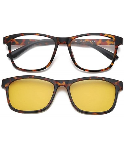 Oversized Magnetic Clip on Polarized Sunglasses Opical Glasses Frame Eyeglasses 2 In 1 - Leopard Night - C5187K9HNL3 $27.87