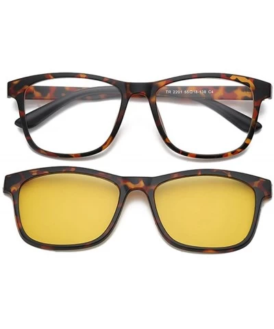 Oversized Magnetic Clip on Polarized Sunglasses Opical Glasses Frame Eyeglasses 2 In 1 - Leopard Night - C5187K9HNL3 $29.00