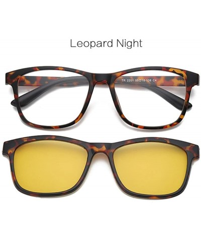 Oversized Magnetic Clip on Polarized Sunglasses Opical Glasses Frame Eyeglasses 2 In 1 - Leopard Night - C5187K9HNL3 $12.05