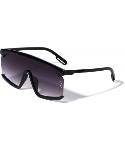 Semi-rimless Flat Top Semi-Rimless Shield Fashion Sunglasses - Black - CU196MSEEWU $27.22