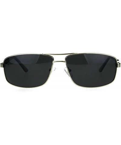 Rectangular Polarized Mens Narrow Rectangular Pilots Metal Rim Sunglasses - Silver Black - CP18HG3DDXK $25.40