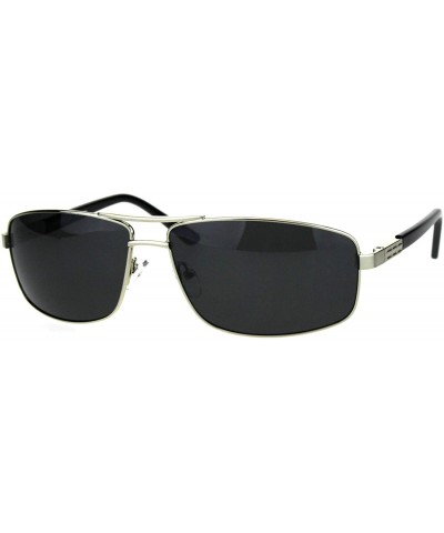 Rectangular Polarized Mens Narrow Rectangular Pilots Metal Rim Sunglasses - Silver Black - CP18HG3DDXK $10.44