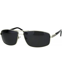 Rectangular Polarized Mens Narrow Rectangular Pilots Metal Rim Sunglasses - Silver Black - CP18HG3DDXK $10.44