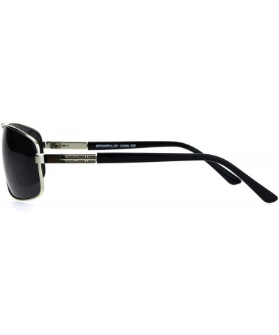 Rectangular Polarized Mens Narrow Rectangular Pilots Metal Rim Sunglasses - Silver Black - CP18HG3DDXK $10.44