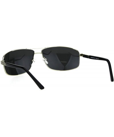 Rectangular Polarized Mens Narrow Rectangular Pilots Metal Rim Sunglasses - Silver Black - CP18HG3DDXK $10.44
