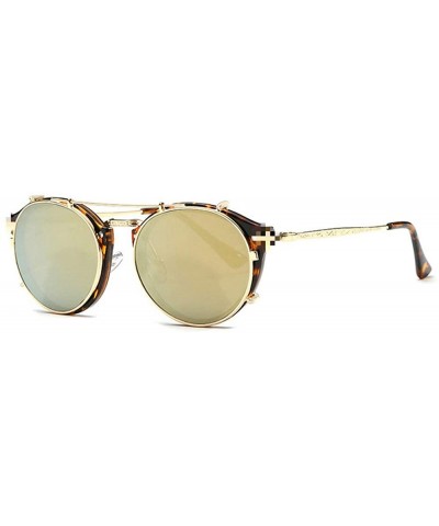Round Retro Round Metal punk Sunglasses Clip on Flat Eyeglasses Unisex UV400 - Gold - CQ18LD9EA57 $23.09