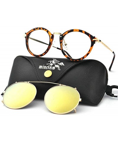 Round Retro Round Metal punk Sunglasses Clip on Flat Eyeglasses Unisex UV400 - Gold - CQ18LD9EA57 $12.00
