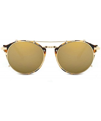 Round Retro Round Metal punk Sunglasses Clip on Flat Eyeglasses Unisex UV400 - Gold - CQ18LD9EA57 $12.00