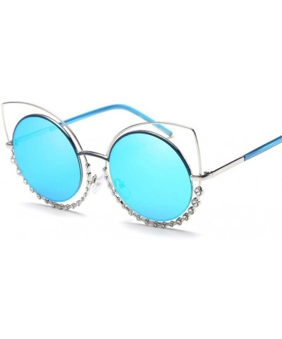 Round Luxury Rhinestone Sunglass Fashion Cateye Sun Glasses Women Vintage Round Lens Sunglasses UV400 - TEA - CQ18XDX6TZE $16.27