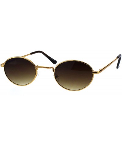 Oval Unisex Classic Design Sunglasses Oval Metal Frame Spring Hinge UV 400 - Gold (Brown) - CG18H4HUYHA $11.24