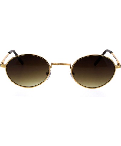 Oval Unisex Classic Design Sunglasses Oval Metal Frame Spring Hinge UV 400 - Gold (Brown) - CG18H4HUYHA $11.24
