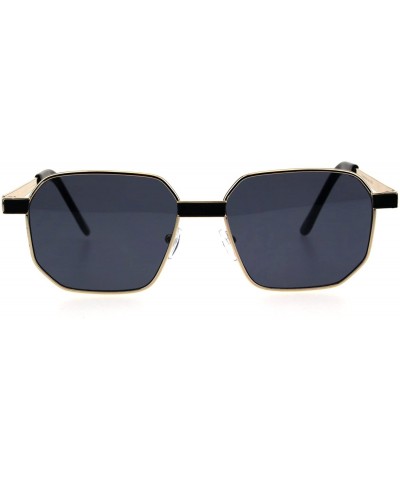 Rectangular Mens Rigid Squared Rectangular Minimal Metal Fashion Sunglasses - Gold Black - C818G6I7OEY $23.04