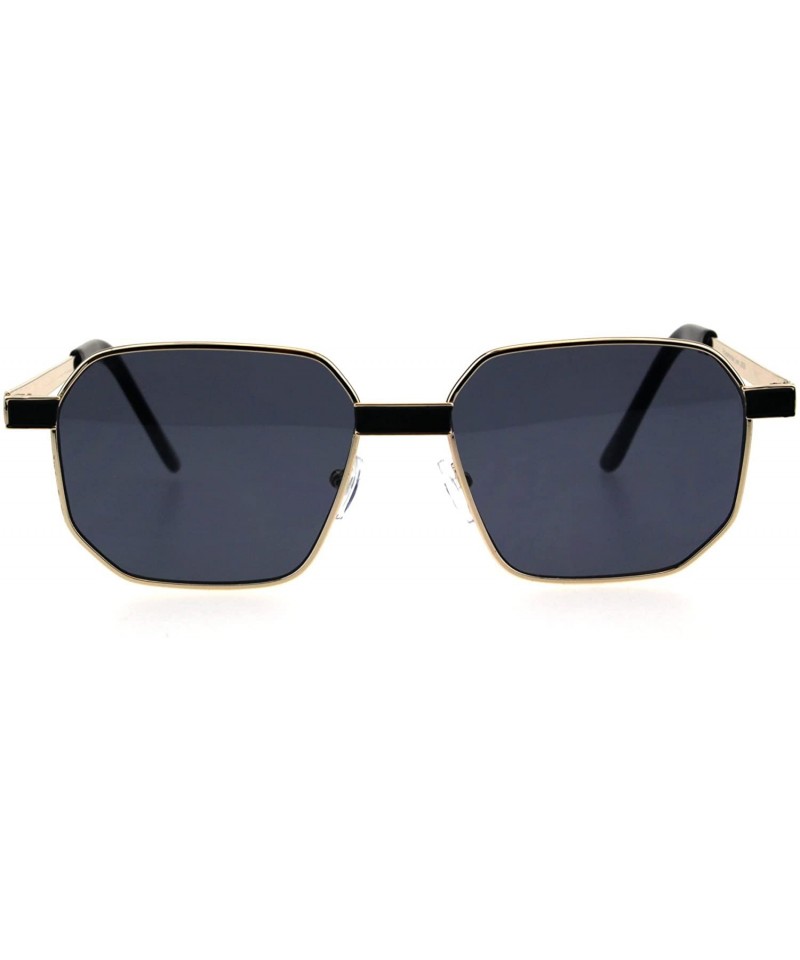Rectangular Mens Rigid Squared Rectangular Minimal Metal Fashion Sunglasses - Gold Black - C818G6I7OEY $13.34