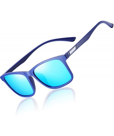 Rectangular Polarized 80's Retro Classic Trendy Stylish Ray Sunglasses for Men Women - Blue - CJ195UGERDC $19.71
