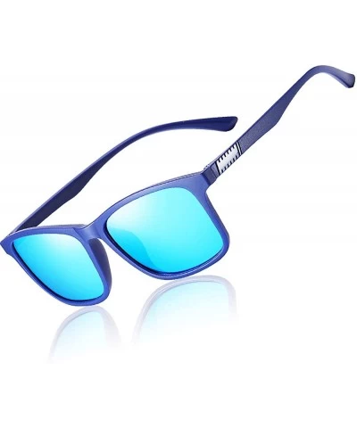 Rectangular Polarized 80's Retro Classic Trendy Stylish Ray Sunglasses for Men Women - Blue - CJ195UGERDC $19.71