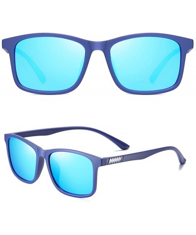 Rectangular Polarized 80's Retro Classic Trendy Stylish Ray Sunglasses for Men Women - Blue - CJ195UGERDC $12.69