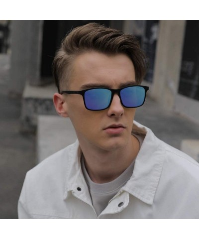 Rectangular Polarized 80's Retro Classic Trendy Stylish Ray Sunglasses for Men Women - Blue - CJ195UGERDC $12.69