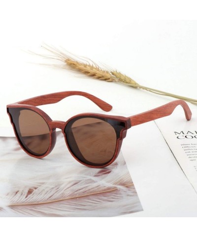 Aviator Women Wood Sunglasses Lady Retro Cateye Sun Glasses Polarized Glasses for men UV400 - C2 Brown Lens - CP18W5ENE0T $34.58