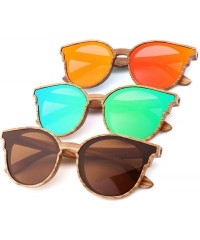 Aviator Women Wood Sunglasses Lady Retro Cateye Sun Glasses Polarized Glasses for men UV400 - C2 Brown Lens - CP18W5ENE0T $34.58